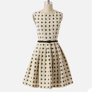 Anthropologie - Eva Franco - Mad Polka Dot Dress with Belt Size 2 Cream & Black